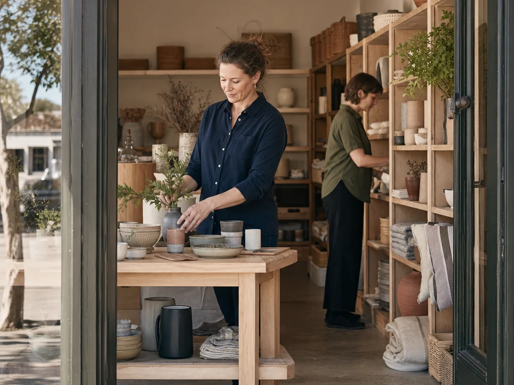 Representative AI-generated scene of a retailer at work in a shop