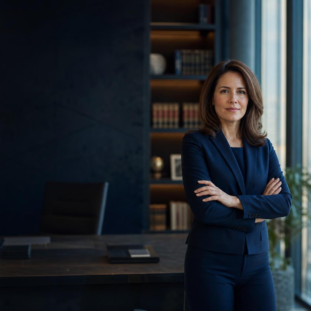 Practice owner standing in a modern law office