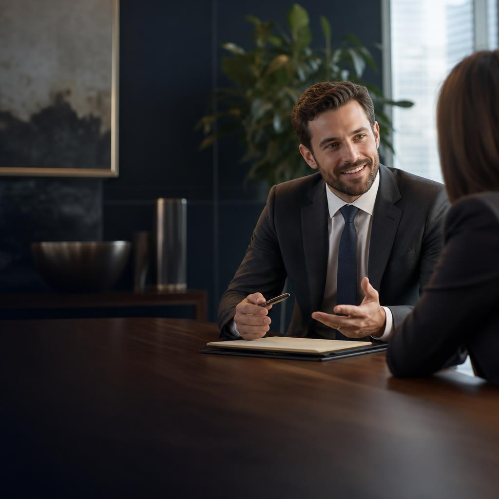 Attorney advising a client across a conference table